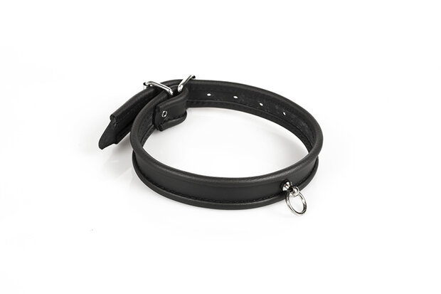 Klassieke Lederen Vrouwen Collar Met Gesp En O-Ring - Zwart