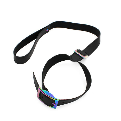 Kiotos Leather Leren Collar met Leiband met Rainbow Gekleurde Metalen Gesp