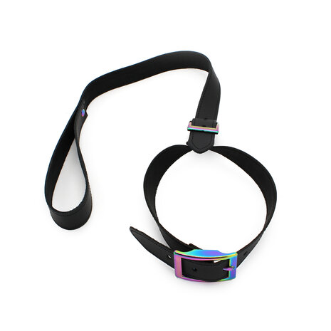 Kiotos Leather Leren Collar met Leiband met Rainbow Gekleurde Metalen Gesp