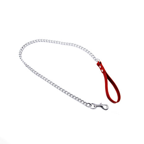 Hondenriem met ketting en rood handvat - maat L