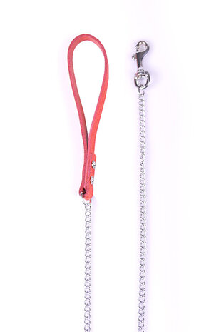 Hondenriem met ketting en rood handvat - maat S