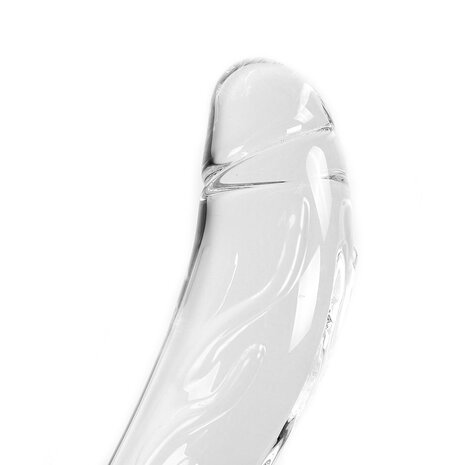 Glazen Dildo Swan Curve - transparant met rode stippen