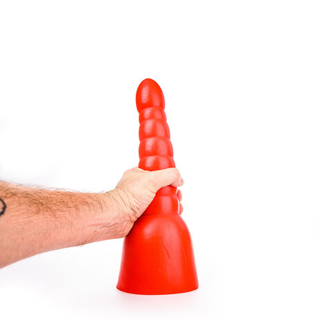 All Red - Geribbelde Anaal Dildo - 34 x 11 cm - Rood