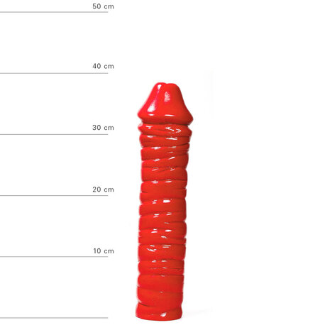 All Red - Geribbelde Dildo 38 x 8,5 cm - Rood