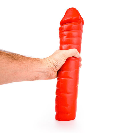 All Red - Geribbelde Dildo 38 x 8,5 cm - Rood