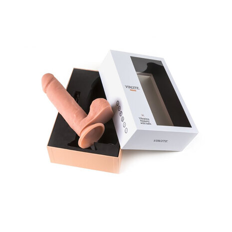 Virgite vibrerende dildo van 21 cm met ballen en remote control - lichte huidskleur