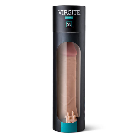 Virgite - Vibrerende Penis Sleeve die echt aanvoelt 19 cm - lichte huidskleur