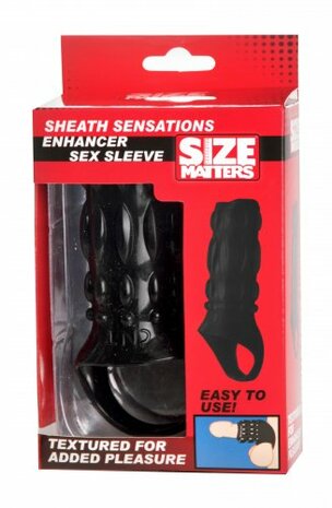 Sheath Sensations stimulerende penis sleeve met reliëf - zwart