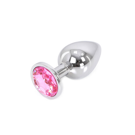 Butt plug aluminium met roze kristal - large