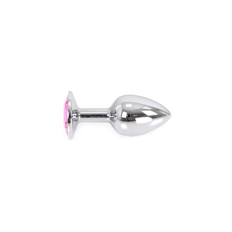 Buttplug aluminium met roze kristal - small
