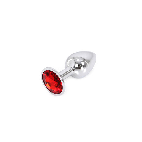 Butt plug aluminium met rood kristal - small