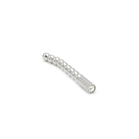 Kiotos Steel Geribbelde Penisplug met lichte kromming en Swarovski kristal - diameter 8 mm