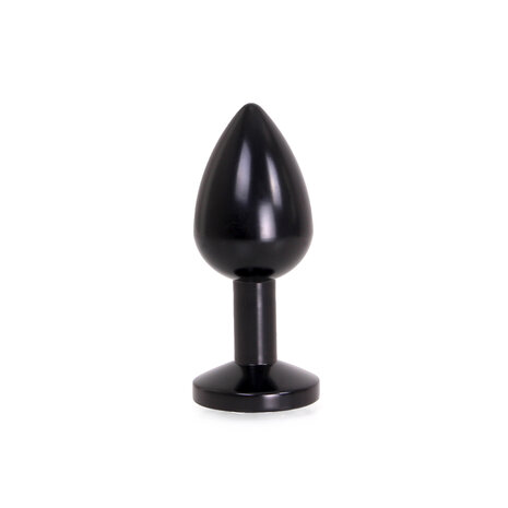 Zwarte Aluminium Buttplug met wit Sierkristal