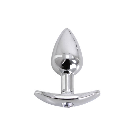 Aluminium buttplug met handvat en sierkristal - transparant