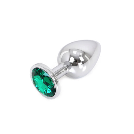 Buttplug aluminium met groen sierkristal - large