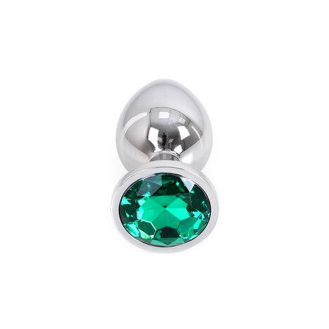 Buttplug aluminium met groen sierkristal - large