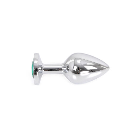 Buttplug aluminium met groen sierkristal - medium