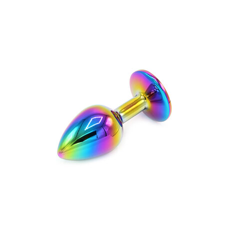 Rainbow Buttplug Aluminium met Siersteen - small