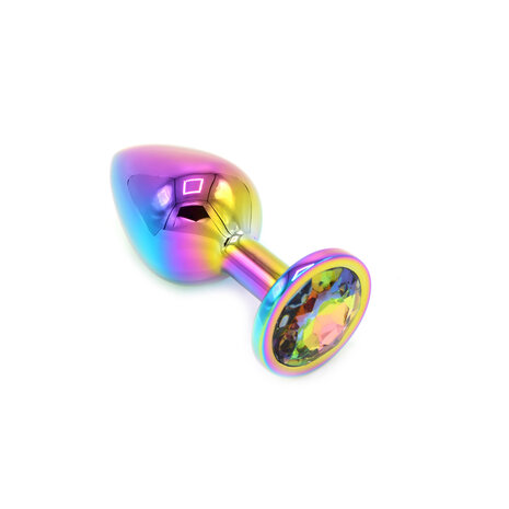 Rainbow Buttplug Aluminium met Siersteen - medium