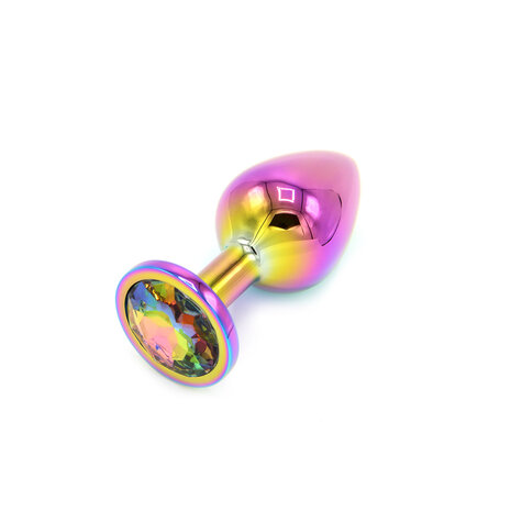 Rainbow Buttplug Aluminium met Siersteen - medium