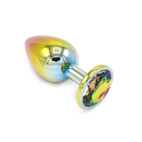 Rainbow Buttplug Aluminium met Siersteen - large