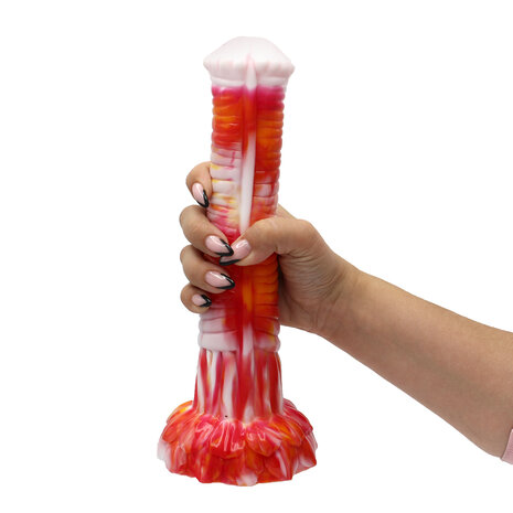 Kiotos Monstar Dildo Beast Paardenlul - 27 x 5.5 cm - tie dye oranje/wit/rood