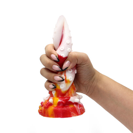 Kiotos Monstar Dildo Beast Octopus - 18 x 5 cm - tie dye oranje/wit/rood