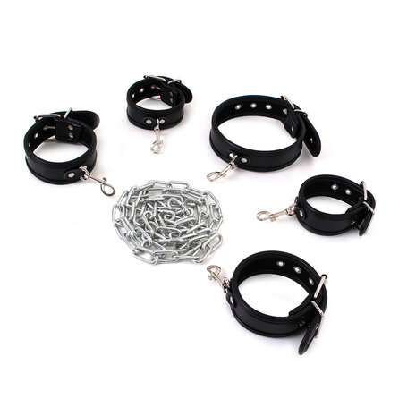 Budget Bondageset met collar, hand- en voetboeien - zwart