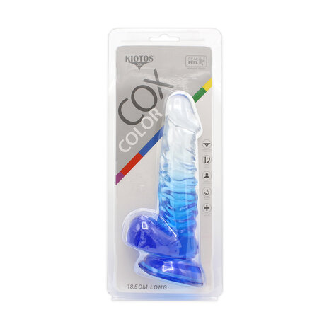 Kiotos Cox Color - Gekleurde Dildo 02 - 18,5 x 4 cm - Transparant/Blauw