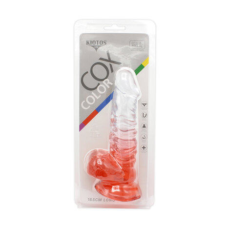 Kiotos Cox Color - Gekleurde Dildo 02 - 18,5 x 4 cm - Transparant/Rood