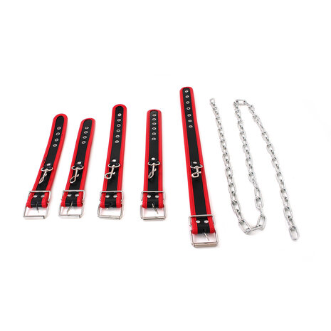 Kiotos - Budget Bondageset Met collar, hand- En voetboeien - Rood/Zwart