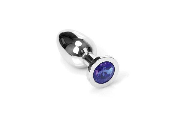 Buttplug RVS met blauw kristal - small