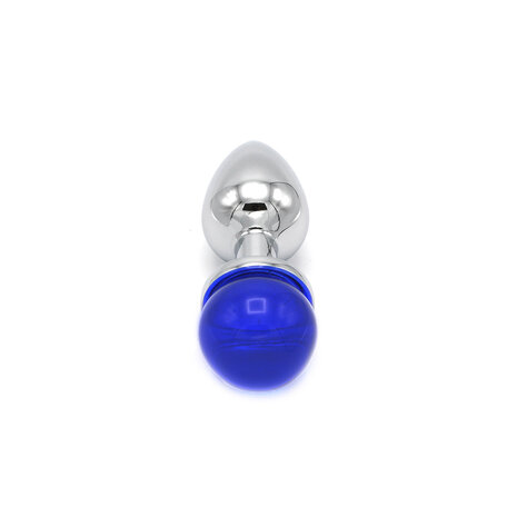 Kiotos - Aluminium Buttplug Met Glinsterende Ronde Siersteen - Blauw