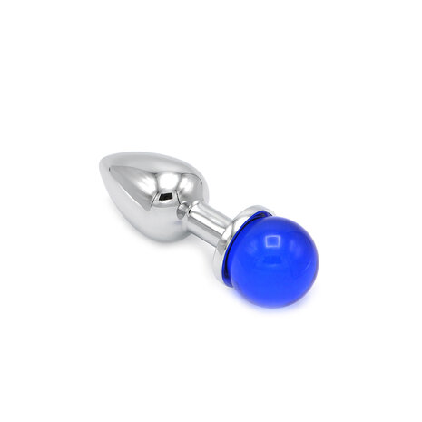 Kiotos - Aluminium Buttplug Met Glinsterende Ronde Siersteen - Blauw