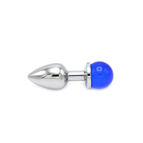 Kiotos - Aluminium Buttplug Met Glinsterende Ronde Siersteen - Blauw