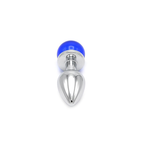 Kiotos - Aluminium Buttplug Met Glinsterende Ronde Siersteen - Blauw