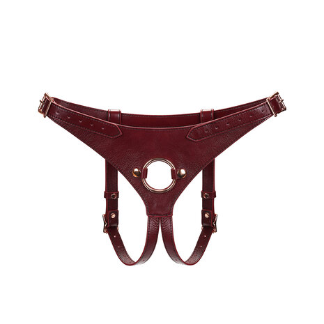 Wine Red Exclusief leren Strap-On Harnas