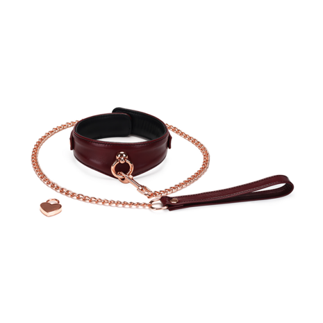 Liebe Seele - Wine Red Curved Collar Met leiband En hartvormig slot - Luxe ontwerp collar