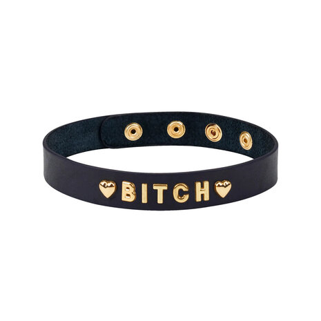 Liebe Seele - Smalle Collar/Choker met gouden letters BITCH - luxe en exclusief ontwerp - zwart/goud