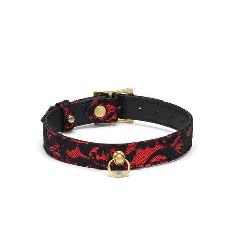 Liebe Seele - Victorian Garden Collar/Choker Smal - vegan vriendelijk - PU leer en kant - zwart/rood