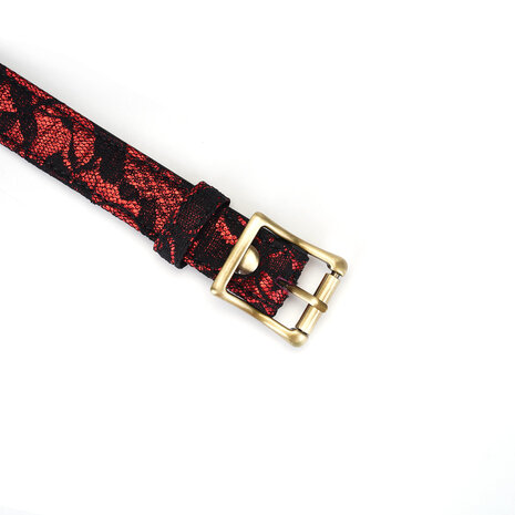 Liebe Seele - Victorian Garden Collar/Choker Smal - vegan vriendelijk - PU leer en kant - zwart/rood