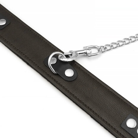 Wild Gent Bruine leren halsband met voering van imitatiebont en metalen riem | exclusief en luxe ontwerp