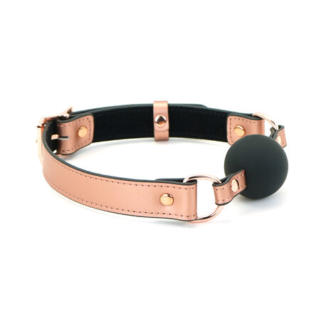 Rose Gold Memory Exclusieve Siliconen Ball Gag met Lederen Band - rosé goud