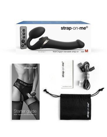 Strap-On-Me Vibrerende Strapless Voorbinddildo met luchtdruk stimulatie - zwart - maat L