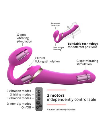 Strap-On-Me Vibrerende Strapless Voorbinddildo met luchtdruk stimulatie - roze - maat XL