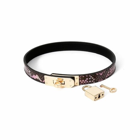 Kiotos - Smalle Collar Met Reptielenprint - Goud/Roze