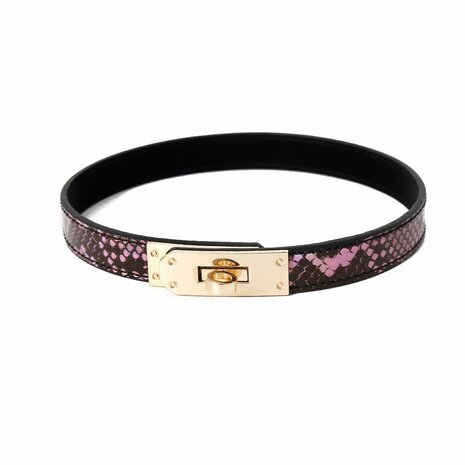 Kiotos - Smalle Collar Met Reptielenprint - Goud/Roze