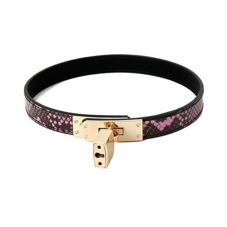 Kiotos - Smalle Collar Met Reptielenprint - Goud/Roze