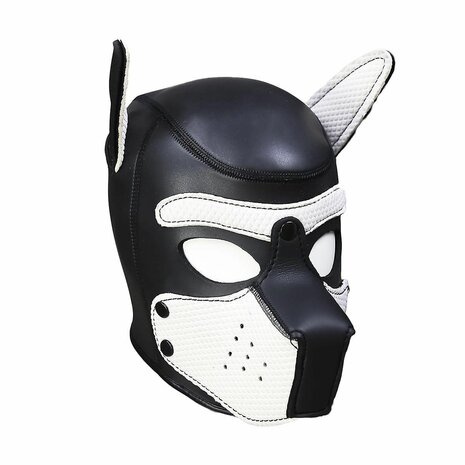 Neoprene Puppy Dog - HondenMasker - BDSM Hood - Maat L - Zwart/Wit