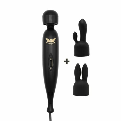 Pixey Turbo - Wand Vibrator - Massager - Black Edition - Met Twee Opzetstukken
